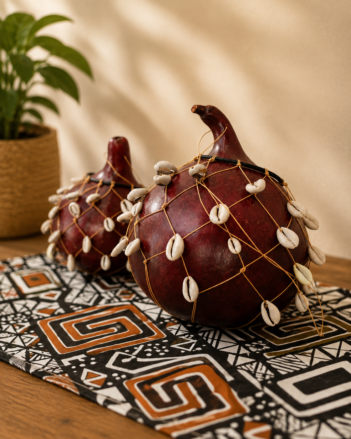Handcrafted Cowrie Shell Calabash Décor