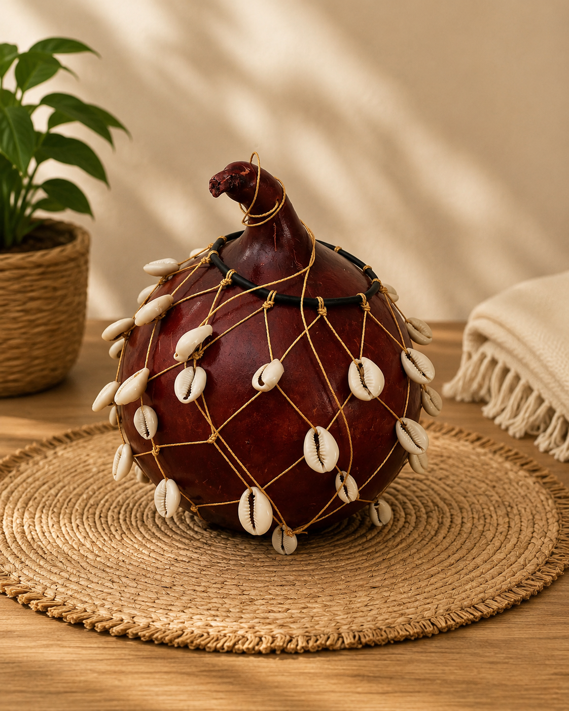 Handcrafted Cowrie Shell Calabash Décor - Image 3